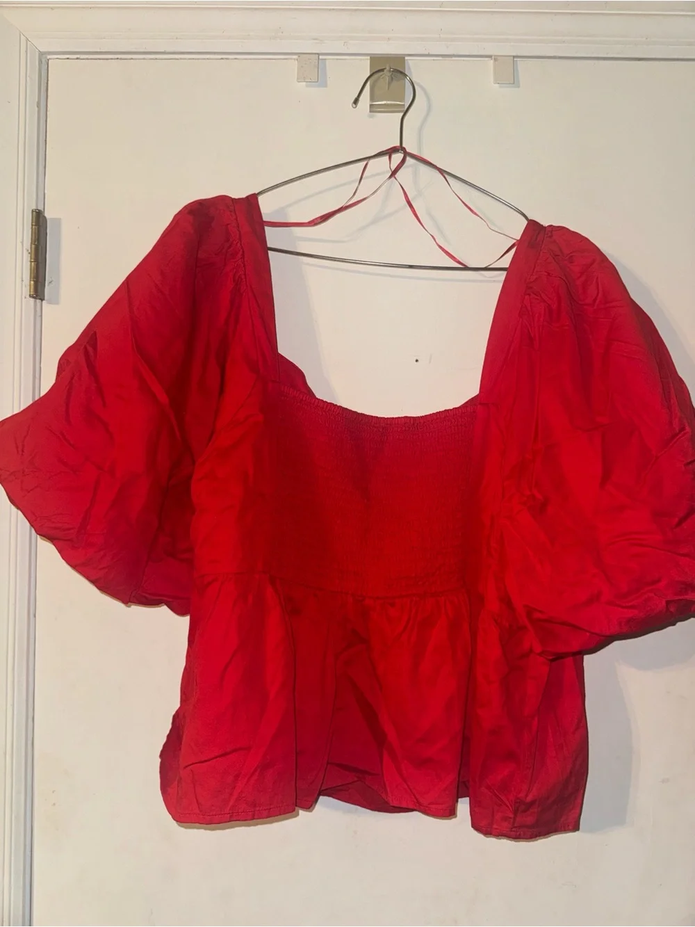 NWT Old Navy Red Puff-Sleeve Peplum Blouse-3X